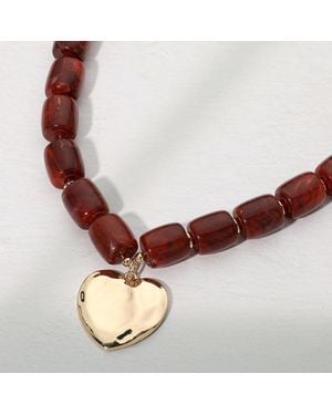 Fashnzfab Hammered Metal Heart Plate Pendant Chunky Beaded Statement Necklace