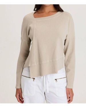 XCVI Asymmetrical Ribbed Knit Long Sleeve Tee - Natural