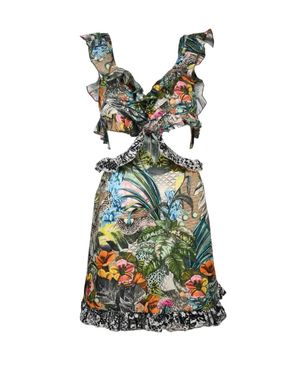 Anjuna Ruffled Mini Dress With Botanical Print - Green