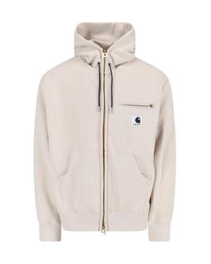 Sacai Cotton Zip Jacket With Contrasting Logo Patch - Natural