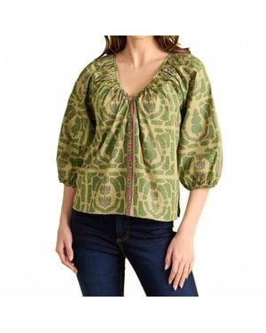 Double A Beatrice V Neck Top - Green