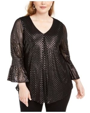 Alfani Metallic Knit Cross Top Size 0X - Black