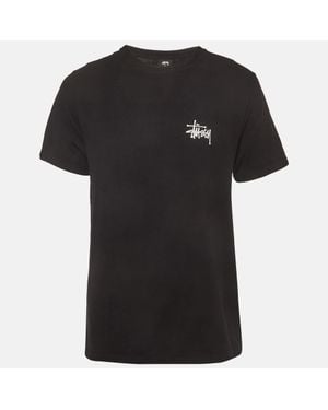 Stussy Logo Print Jersey Crewneck T-Shirt - Black