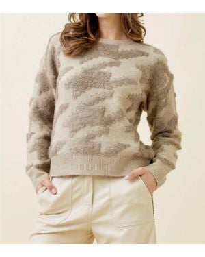 Mystree Houndstooth Fuzzy Pullover Sweater - Natural