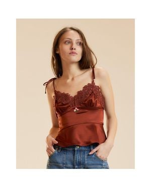Cynthia Rowley Garbo Lace Slip Top - Red