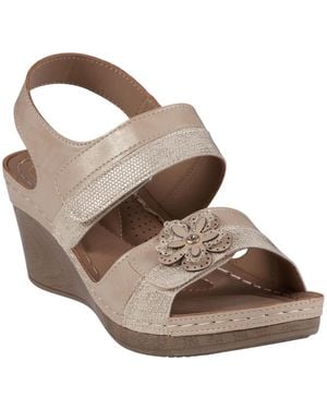 Good Choice Comfort Insole Faux Leather Wedge Sandals - Brown