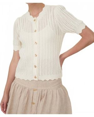 ZOE AND CLAIRE Short Sleeve Button Up Crochet Top - White