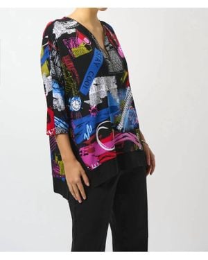 Joseph Ribkoff Silky Knit V-Neck 3/4 Sleeves Tunic Top - Blue