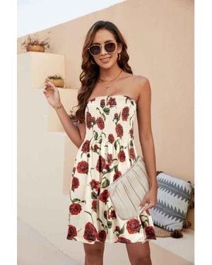TRUEDAMES Beach Dress Floral Medium And Long Dress Bohemian Strapless Printed Chest Wrap Skirt - White