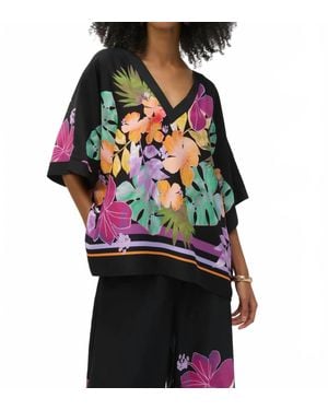 Joseph Ribkoff Floral Print Three Quarter Sleeve Boxy Top - Black