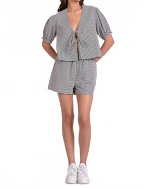 Elan Gingham Front Tie-Top - Gray