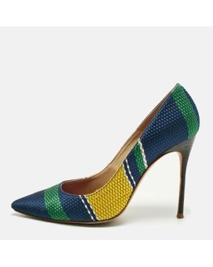 Carolina Herrera Woven Fabric Stripe Pointed Toe Pumps - Blue