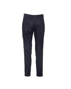 PT01 Brushed Flannel Tailored Pants With Front Pleats And Refined Details - Blue