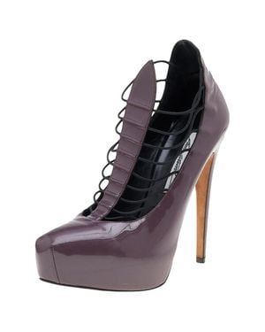 Brian Atwood Mauve Patent Leather Cage Platform Pumps - Purple