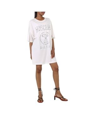 Moschino Ladies Cotton Crystal Logo Shirt Dress, Brand Size 42 (Us - White