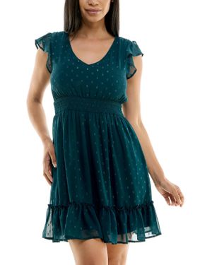 Jolt Juniors Metallic Polka Dot Mini Dress - Blue