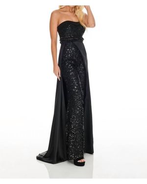Rachel Allan Strapless Lace Jumpsuit With Satin Overskirt - Black