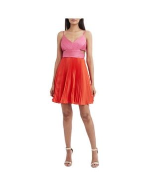 BCBGMAXAZRIA Satin Accordion Pleated Mini Dress - Red