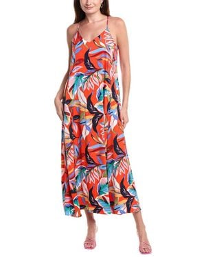 Nicole Miller Printed Palma Satin Maxi Dress - Red