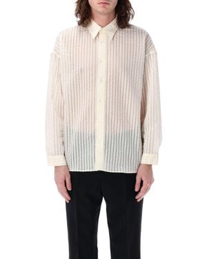 sunflower Lightweight Semi-Sheer Shirt With Striped Pattern - White