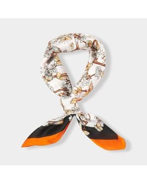 TRUEDAMES Elegant Floral Branch Butterfly Pattern Printed Square Silky Satin Bandana Scarf - Orange