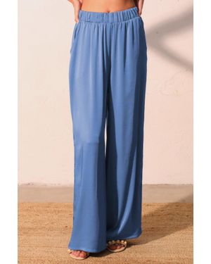 TRUEDAMES Washed Poly Silk Pocket Pants - Blue