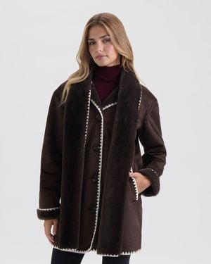 Ellen Tracy Shearling Scarf Jacket With Contrast Stitching - Black