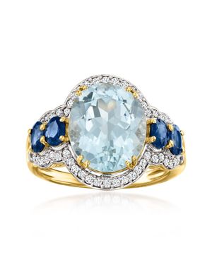 Ross-Simons Aquamarine And Sapphire Ring With Diamonds - Blue