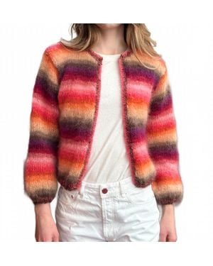 Rose Carmine Mini Jacket Stripes Cardigan - Red