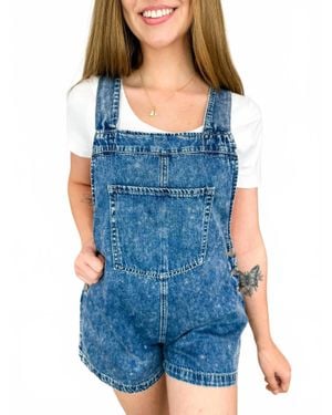 Mystree Be You Cotton Overall Shorts - Blue