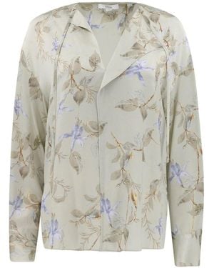 Vince Bellflower Draped Tie Blouse - Gray