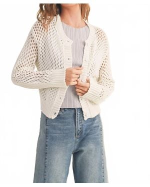 Miou Muse Crochet Knitted Button Down Cardigan - Blue