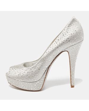 Loriblu Satin Crystal Embellished Peep Toe Platform Pumps - White