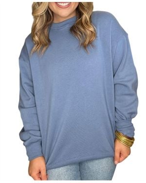 Zenana Round Neck Crew Sweatshirt - Blue