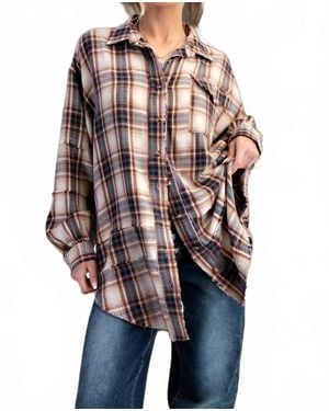 Easel Washed Button Down Flannel Tunic - Natural