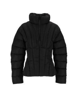 Elisabetta Franchi High Collar Vertical Quilted Padded Jacket - Black