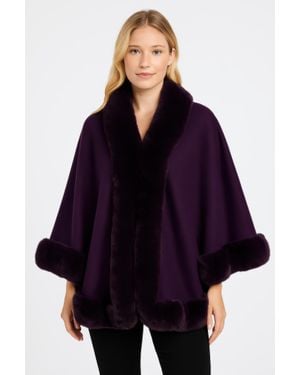 TRUEDAMES Faux Fur Trim Open-Front Cape Jacket - Blue