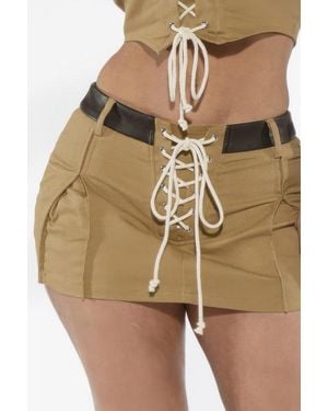 TRUEDAMES Low-Rise Pleated Lace-Up Twill Mini Skirt - Natural