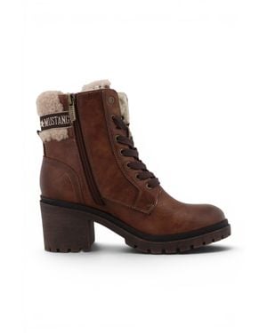 Mustang Cognac Winter Warm Heeled Lace-Up Boots - Brown