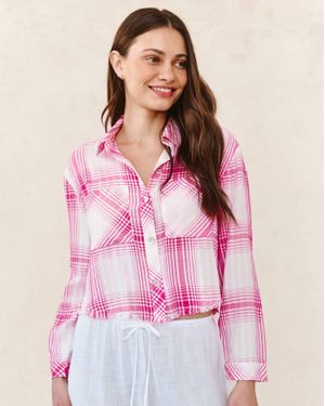 Bella Dahl Two Pocket Fray Hem Top Shirt - Pink