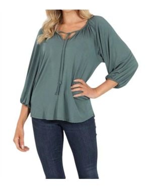 Veronica M Cupro Stretch Split Neck Top - Blue