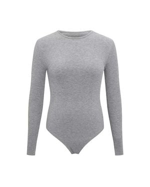 TRUEDAMES Long Sleeve O Neck Tight Skinny Bodysuit - Gray