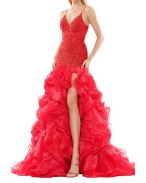 Colors Dress Organza Skirt Long Sequin Prom Dress - Red