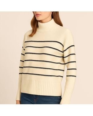 Etcetera Striped Mock Neck Turtleneck Sweater - Natural
