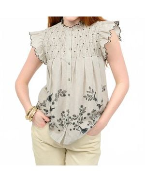 Ivy Jane Bird Border Button Front Top - Gray