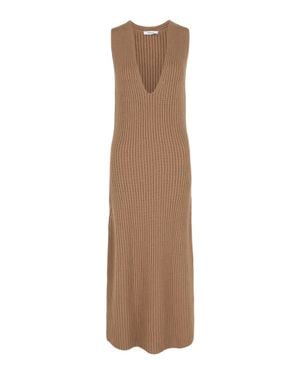 Ferragamo Sleeveless Ribbed Knit Dress - Natural