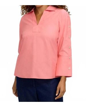 Foxcroft Lainey No Iron Pinpoint 3/4 Button Sleeve Shirt - Pink