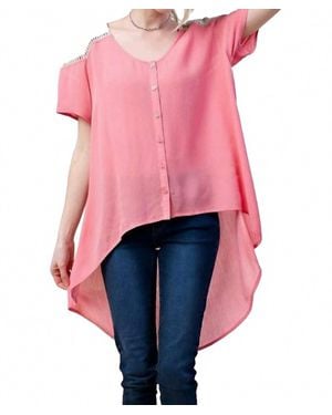 Kori Lace Shoulder Blouse - Pink