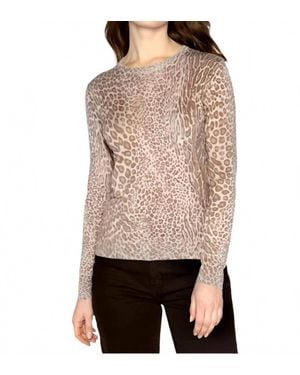 Kinross Cashmere Leopard Print Crew Top - Pink