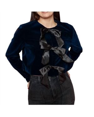 Sister Bloom Brynn Velvet Bow Front Top - Blue